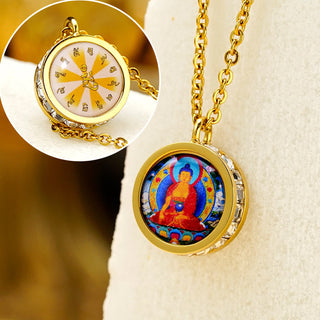 Buddha Gift Tibetan Yellow God Of Wealth Green Tara Buddha Serenity Titanium Steel Necklace Pendant
