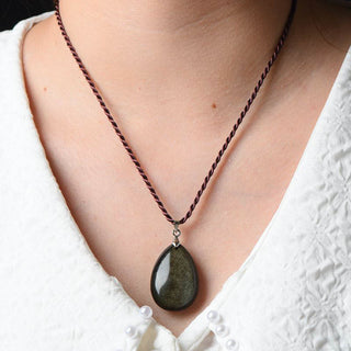 Buddha Gift Gold Sheen Obsidian Black Obsidian Rainbow Obsidian Wealth Water Drop Necklace Pendant