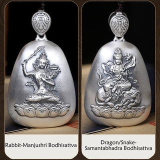 Buddha Gift 999 Sterling Silver Chinese Zodiac Natal Buddha Heart Sutra Engraved Protection Necklace Pendant