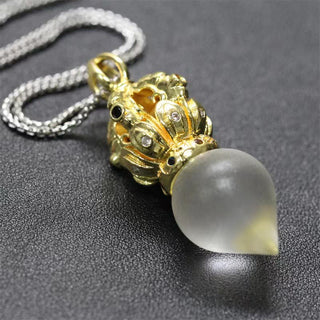 Buddha Gift Tibetan Dorje Vajra 4 Prong Lotus Liuli Crystal Strength Necklace Pendant