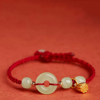 Buddha Gift Round Peace Buckle Jade Lotus Happiness Abundance Wealth String Bracelet