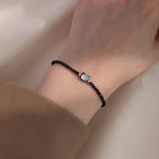 Buddha Gift 14K Gold Plated Black Spinel White Crystal Cute Cat Tridacna Stone Healing Bracelet