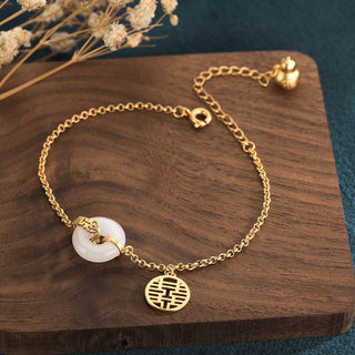 Buddha Gift White Jade Double Happiness Fortune Bracelet