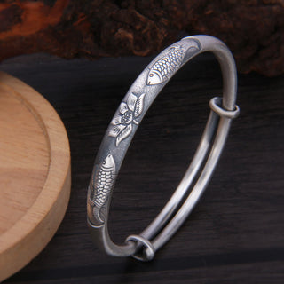 Buddha Gift 999 Sterling Silver Koi Fish Lotus Wealth Luck Bracelet Bangle