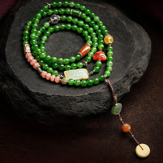 Buddha Gift 108 Mala Beads Cyan Jade Red Agate Laughing Buddha Luck Bracelet