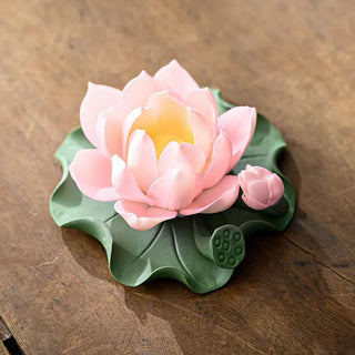 Buddha Gift Lotus Flower Leaf Pod Spiritual Healing Ceramic Stick Incense Burner Decoration