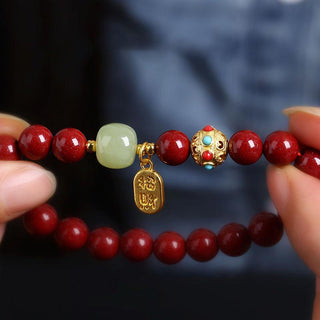 Buddha Gift Cinnabar Green Aventurine Fortune Protection Charm Bracelet