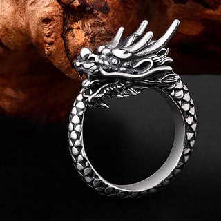 Buddha Gift 990 Sterling Silver Vintage Dragon Design Luck Protection Strength Adjustable Ring