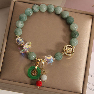 Buddha Gift Strawberry Quartz Jade Fu Character Charm Healing Bracelet