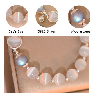 Buddha Gift 925 Sterling Silver Cat Eye Moonstone Love Support Bracelet