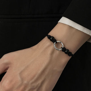 Buddha Gift 925 Sterling Silver Black Onyx Peace Buckle Protection Bracelet