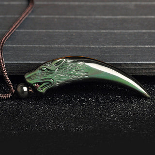 Buddha Gift Natural Black Obsidian Ice Obsidian Rainbow Obsidian Wolf Tooth Pattern Strength Necklace Pendant