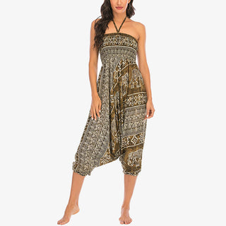 Buddha Gift Two Style Wear Elephant Pattern Loose Smocked Harem Trousers Jumpsuit Women's Yoga Pants