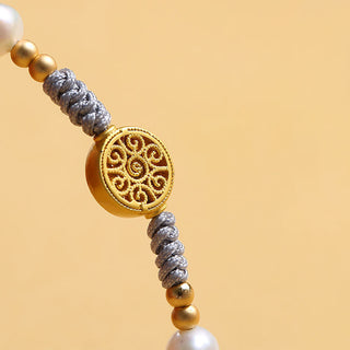 Buddha Gift Copper Coin Fortune Tree Pearl Luck Blue Rope Braided Bracelet