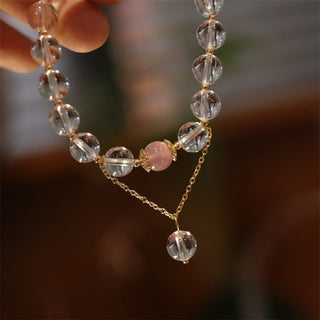 Buddha Gift Natural Silver Sheen Obsidian Pink Crystal White Crystal Protection Yin Yang Color Couple Bracelet