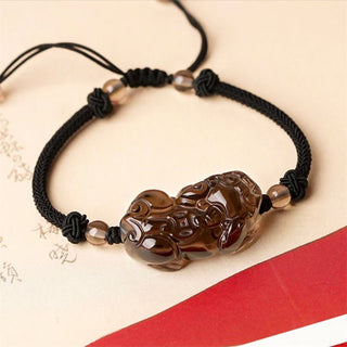 Buddha Gift Natural Obsidian Amethyst Citrine PiXiu Cooper Coin Wealth Bracelet