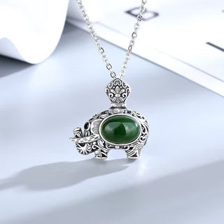 Buddha Gift 925 Sterling Silver Hetian Cyan Jade Elephant Success Necklace Pendant