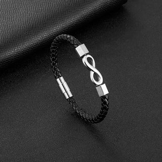 Buddha Gift Endless Knot Titanium Steel Infinity Leather Weave Balance Bracelet