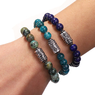 Buddha Gift Natural Lazurite Pietersite Unakite Om Mani Padme Hum Bead Positive Bracelet