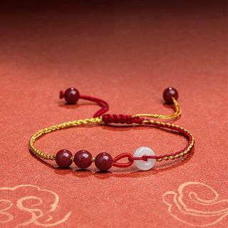 Buddha Gift Natural Cinnabar Jade Peace Buckle Blessing Bracelet