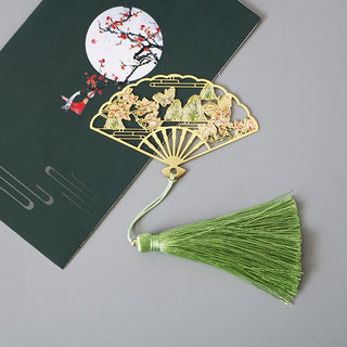 Buddha Gift Traditional Butterfly Lotus Flower Crane Dragon Phoenix Fox Koi Fish New Beginning Metal Brass Hollow Fan Bookmarks