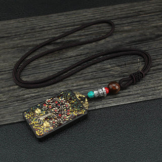 Buddha Gift Tibet God Of Wealth Money Tree Golden Phoenix Thangka Ebony Peace Necklace Pendant