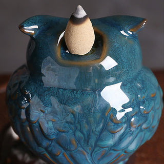 Buddha Gift Cute Owl Ceramic Backflow Smoke Fountain Meditation Healing Incense Burner Decoration