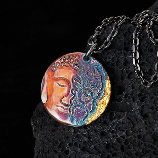 Buddha Gift 999 Sterling Silver 24K Gold Half Demon Half Buddha Compassion Necklace Pendant