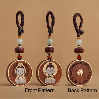 Buddha Gift Ebony Wood Rosewood Buddha Avalokitesvara Om Mani Padme Hum Balance Car Key Chain Decoration