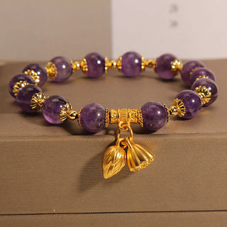 Buddha Gift Natural Amethyst Lotus Healing Spiritual Bracelet