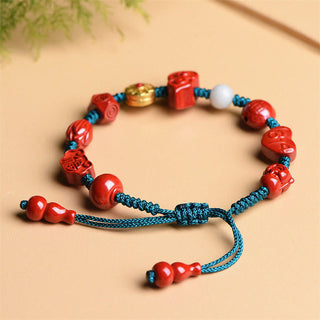 Buddha Gift Natural Cinnabar Gourd Om Mani Padme Hum Laughing Buddha Blessing String Bracelet