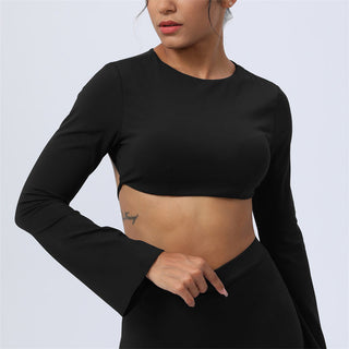 Buddha Gift Long Sleeve Backless Strap Top Bra Flare Pants Fitness Yoga Outfit