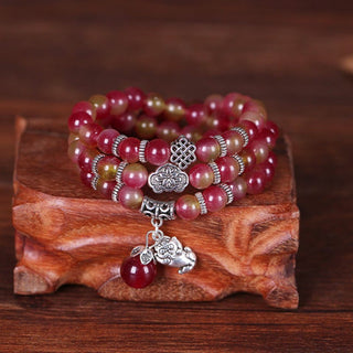 Buddha Gift Natural Watermelon Tourmaline PiXiu Elephant Positive Triple Wrap Bracelet