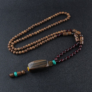 Buddha Gift Tibetan Wenge Wood Bodhi Seed Agate Balance Peace Necklace Pendant