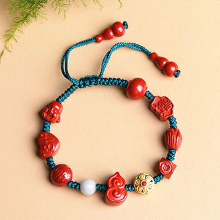 Buddha Gift Natural Cinnabar Gourd Om Mani Padme Hum Laughing Buddha Blessing String Bracelet