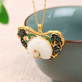 Buddha Gift White Jade Elephant Butterfly Lotus Success Necklace Chain Pendant