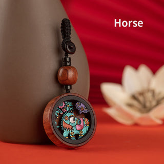 Buddha Gift Year Of The Dragon Hand Painted Chinese Zodiac Rosewood Carved Calm Key Chain