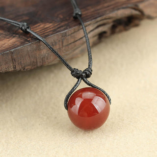 Buddha Gift Red Agate Bead Confidence Leather Rope Necklace Pendant