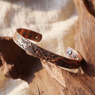 Buddha Gift Dragon Phoenix Magnetic Solid Copper Cuff Bracelet Bangle