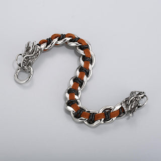 Buddha Gift Dragon Leather Titanium Steel Protection Luck Braided Bracelet