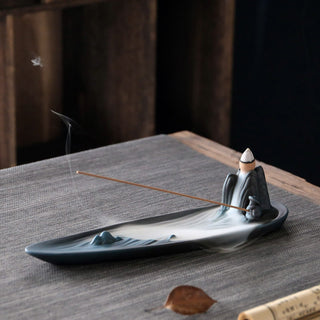 Buddha Gift Double Koi Fish Mountain Healing Ceramic Stick Incense Burner Decoration