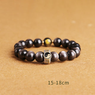 Buddha Gift 925 Sterling Silver Black Obsidian Gold Sheen Obsidian Silver Sheen Obsidian Yin Yang Protection Bracelet