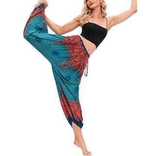 Buddha Gift Loose Circle-shaped Flowers Pattern Harem Trousers Women's Yoga Pants