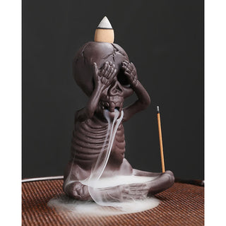Buddha Gift Little Skull Ghost Purple Clay Backflow Smoke Fountain Peace Incense Burner Decoration