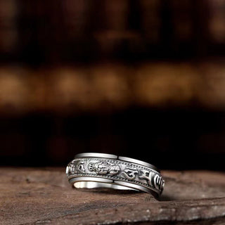 Buddha Gift Tibetan Om Mani Padme Hum PiXiu Engraved Wealth Luck Rotatable Ring