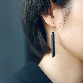 Buddha Gift 925 Sterling Silver Ebony Wood Texture Balance Peace Drop Dangle Earrings