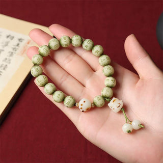 Buddha Gift Green Bodhi Seed Cat Paw Om Mani Padme Hum Engraved Wisdom Bracelet