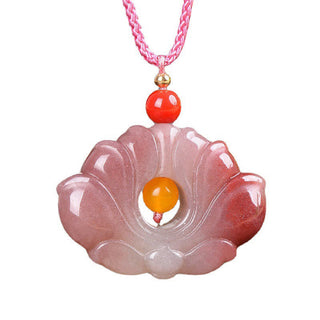 Buddha GiftPink Golden Silk Jade Lotus Flower Wealth Necklace Pendant