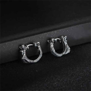 Buddha Gift 925 Sterling Silver Dragon Hoop Pattern Protection Earrings