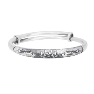 Buddha Gift 999 Sterling Silver Koi Fish Lotus Wealth Luck Bracelet Bangle